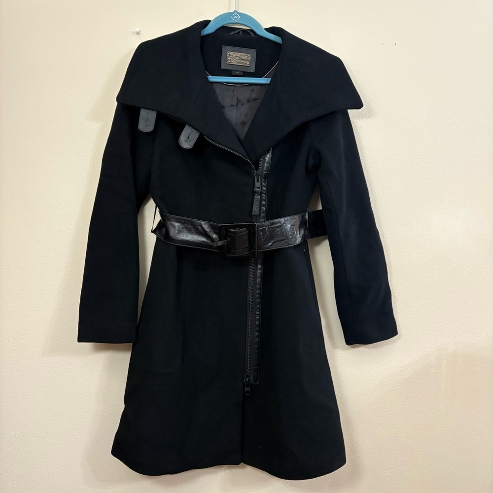 Mackage wool peacoat jacket women’s large black zip up cashmere funnel neck